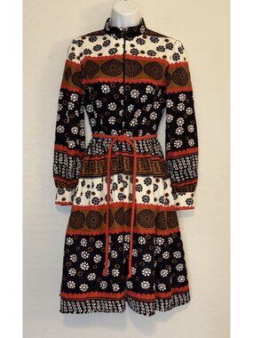 Fred Rothschild 1960’s Vintage red & brown striped Mod hippie boho Midi Dress XS